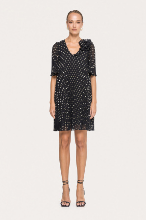 Polka-dots pleated midi dress
