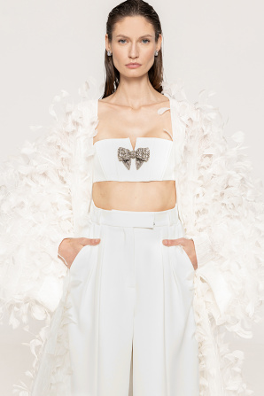 Crystal bow-embellished crop top