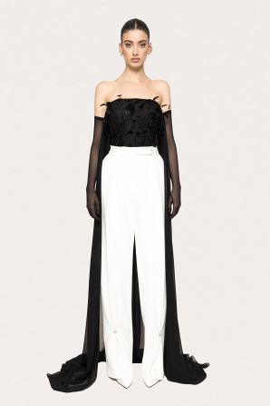 Ostrich-feather tulle corset top