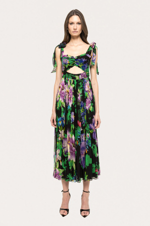 Printed silk midi dress