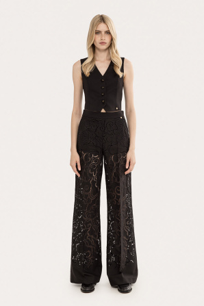 Floral-embroidered pants