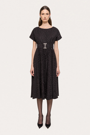 Rhinestone-embellished brocade midi dress