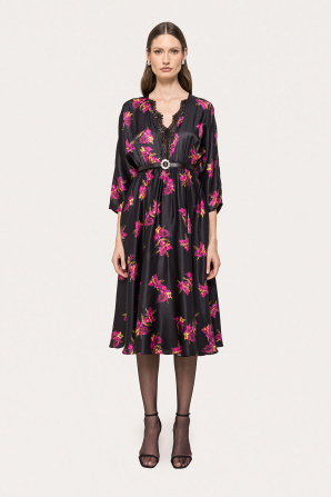 Printed satin midi dress