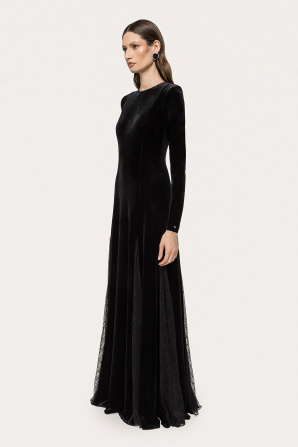 Lace-insert velvet maxi dress