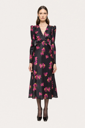 Floral silk satin midi dress