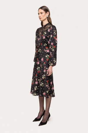 Lace-insert satin midi dress