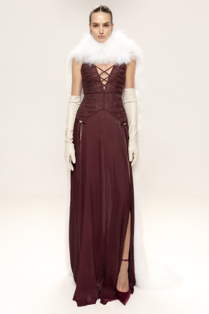 Lace-panel chiffon maxi dress