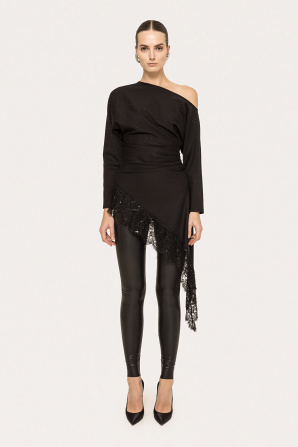 Lace trim asymmetric top