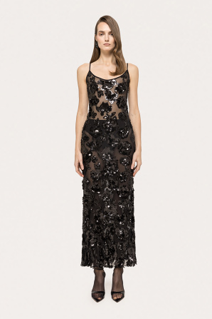Appliquéd sequined tulle dress