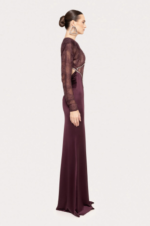 Lace-paneling satin maxi dress