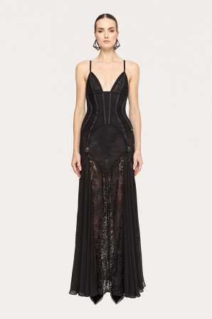 Lace-panel corset maxi dress