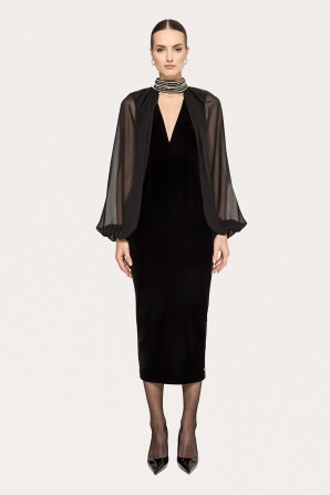 Crystal-embellished velvet midi dress