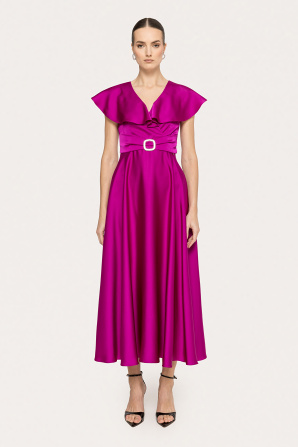 Ruffled satin midi dress