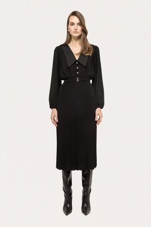Belted pleated midi dress