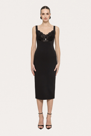 Lace-detail crepe midi dress