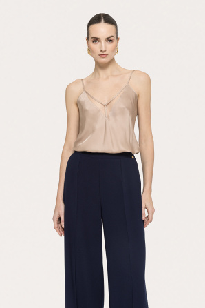 Tulle-insert viscose top