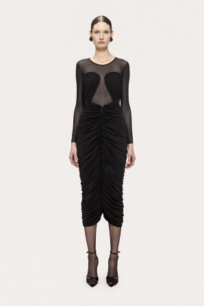 Draped tulle bodycon midi dress