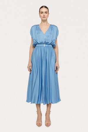 Belted viscose midi dress