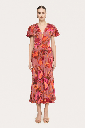 Printed cupro midi dress