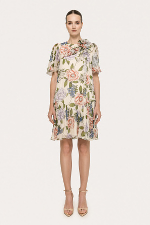 Floral-detail silk dress