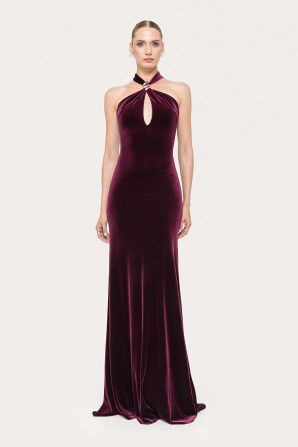 Open-back velvet maxi dress