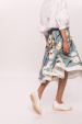 Linen floral print flared skirt