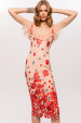 Lace insert floral embroidery midi dress