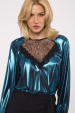 Metallic finish lace insert blouse