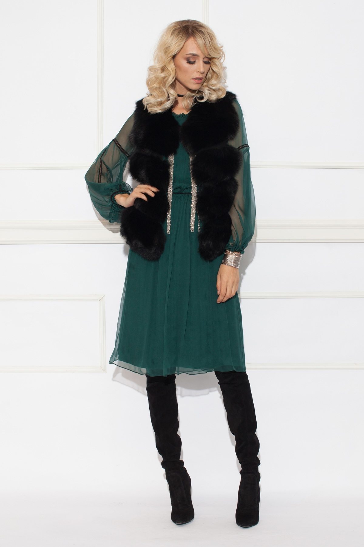 Green silk dress with belt | RC8202 | NISSA