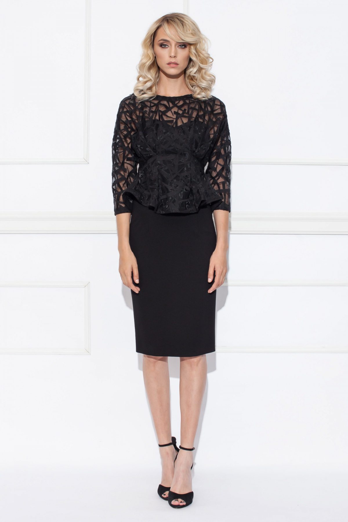 Midi black dress with peplum top | RS8437 | NISSA