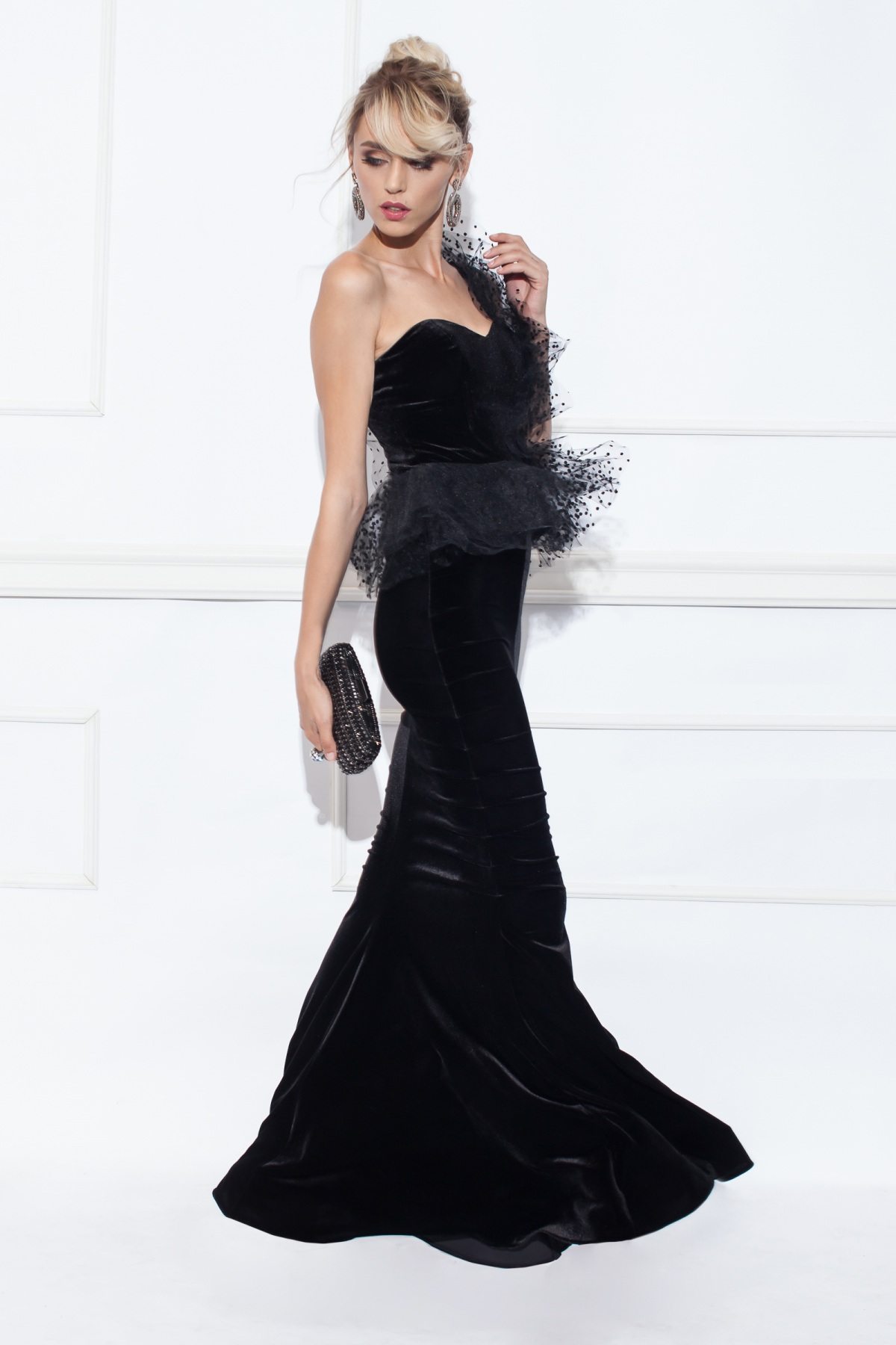 Velvet top with polka-dot flocked tulle | TOP8921 | NISSA
