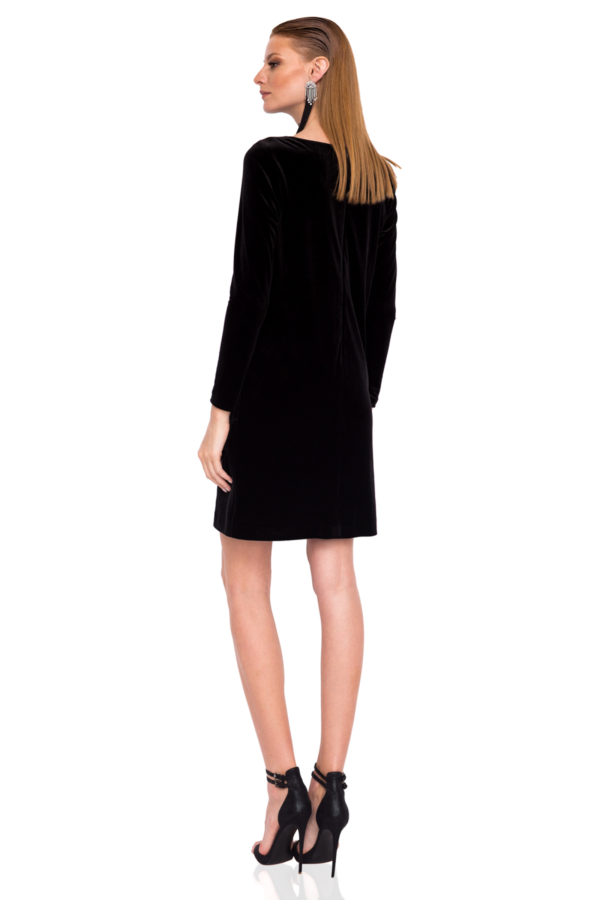 Velvet pocket tassels dress with long sleeves RS8994 NISSA