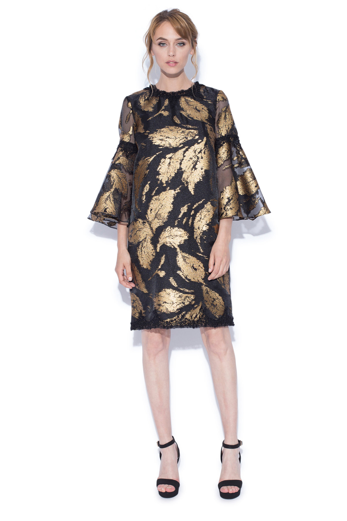 dress that looks white and gold or blue and black Monroe Black & Gold Foil Dress – Your Boutique 365 main image 0