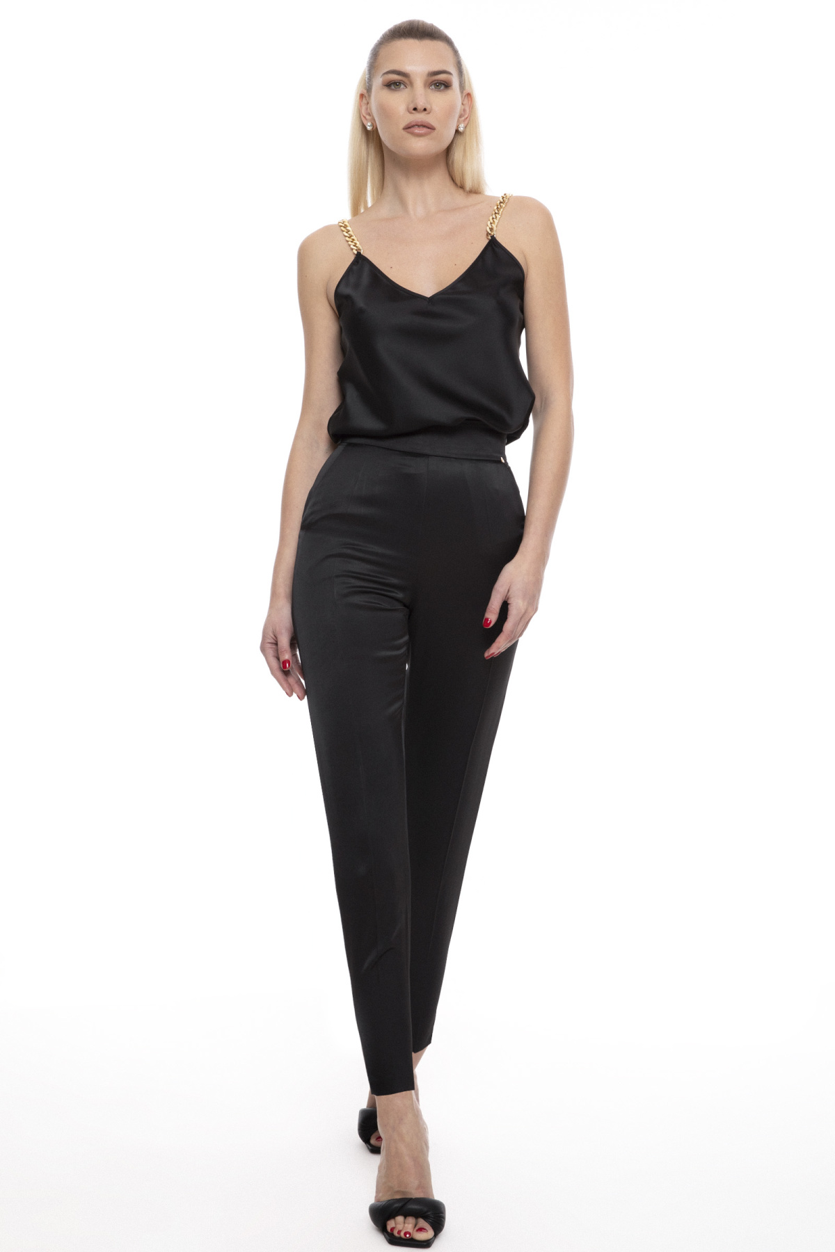 High-waisted viscose pants, P12219