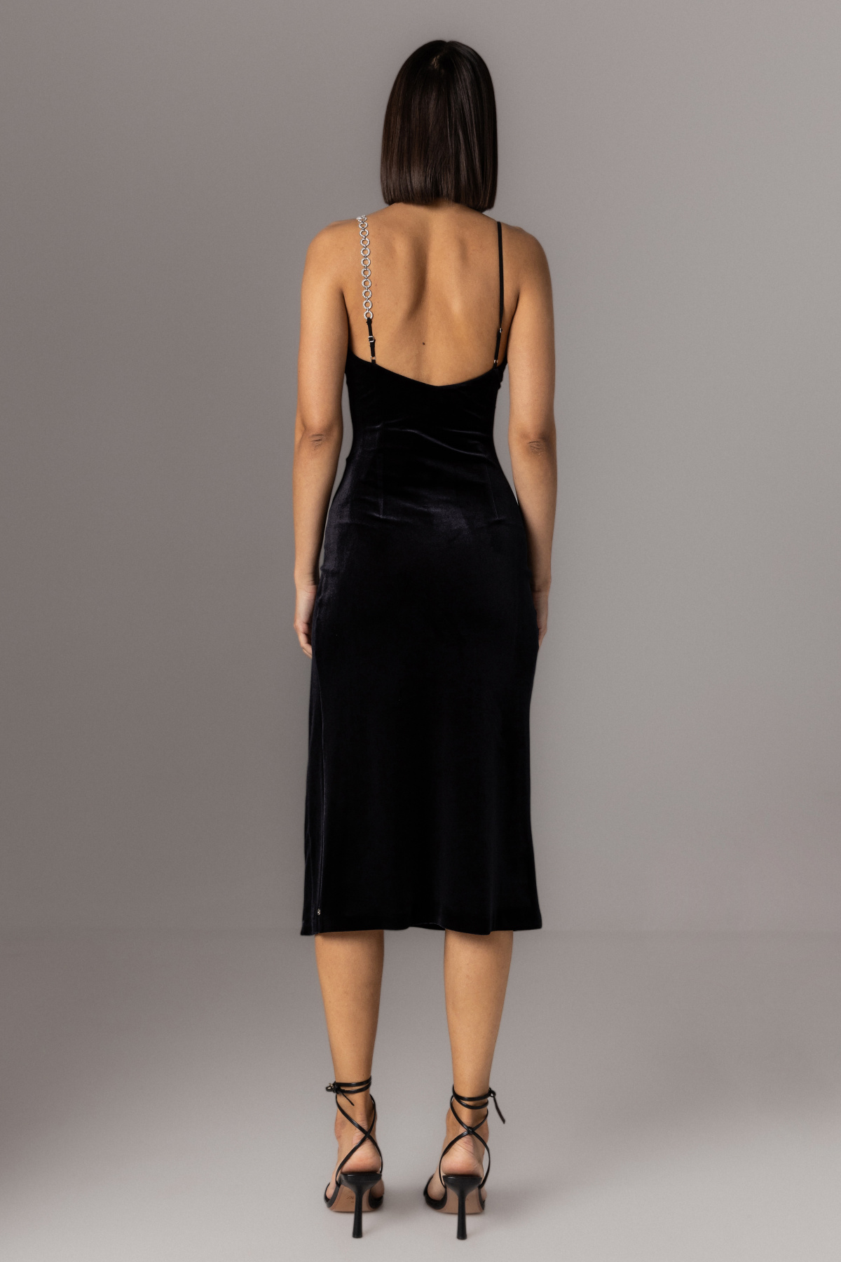 18457 Brown Belted Ribbed Velvet Look Dress main image 0