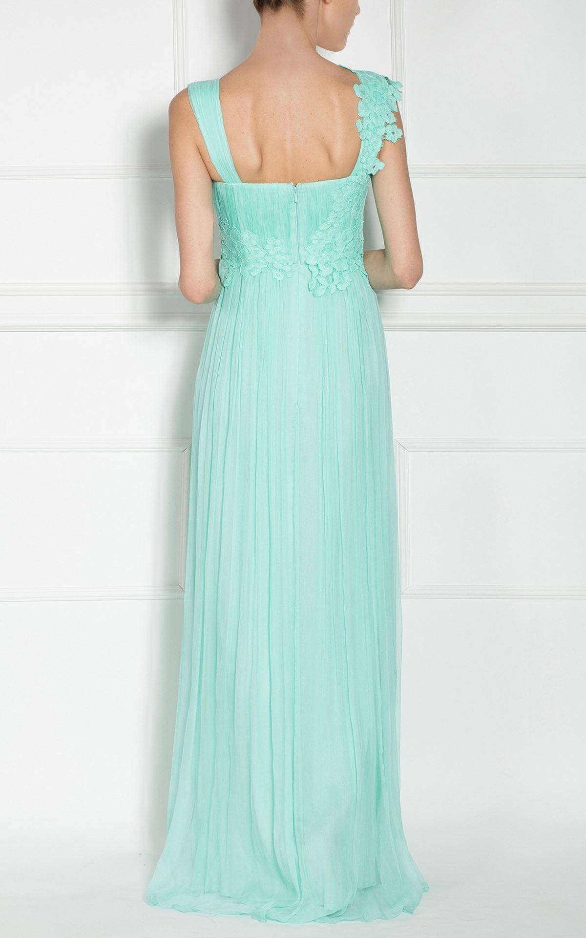 aqua embroidered dress Whimsical Aqua Blue Off-Shoulder Sequin Ruffle Flower Leaves Ball Gown M / Blue
