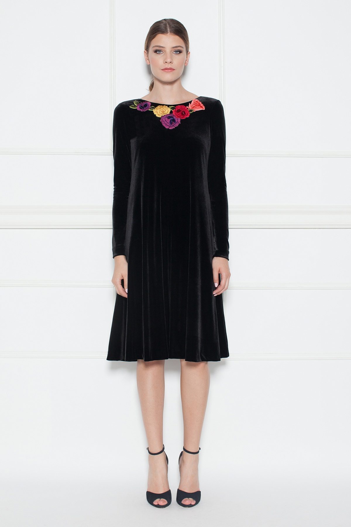 hope and ivy navy embroidered dress Hope & Ivy Harper Embellished Wrap Long Dress, Navy