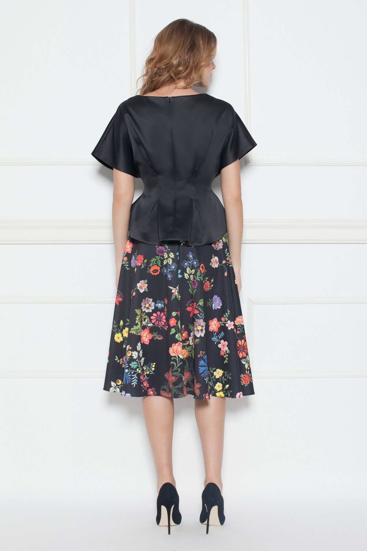 Peplum satin black top | TOP8239 | NISSA
